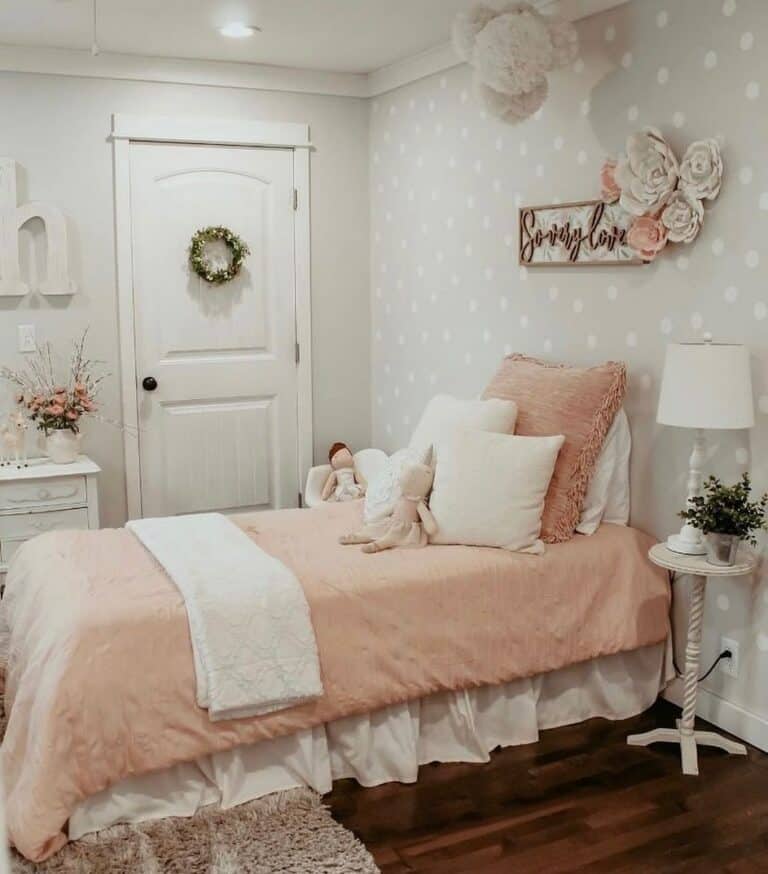 Child's Bedroom with Polka Dot Wallpaper