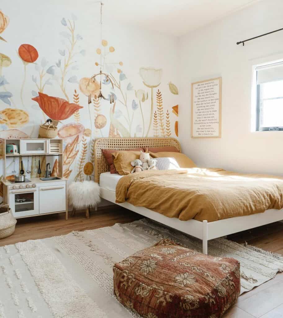 Child's Room with Floral Accent Wall
