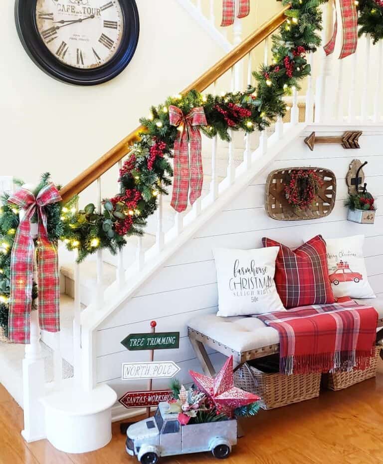 Christmas Décor for Shiplap Stair Wall