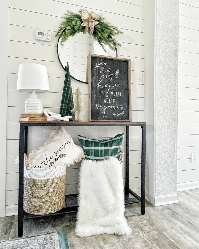 Christmas Décor on Black Metal Console Table