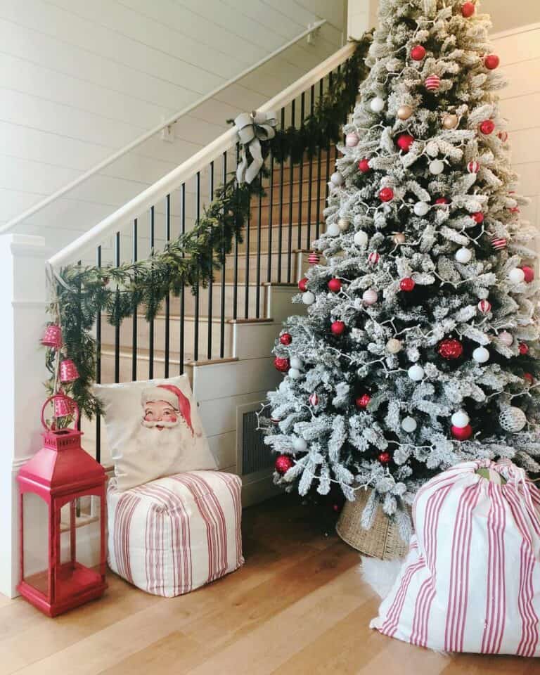 Christmas Decorated Entryway with White Shiplap