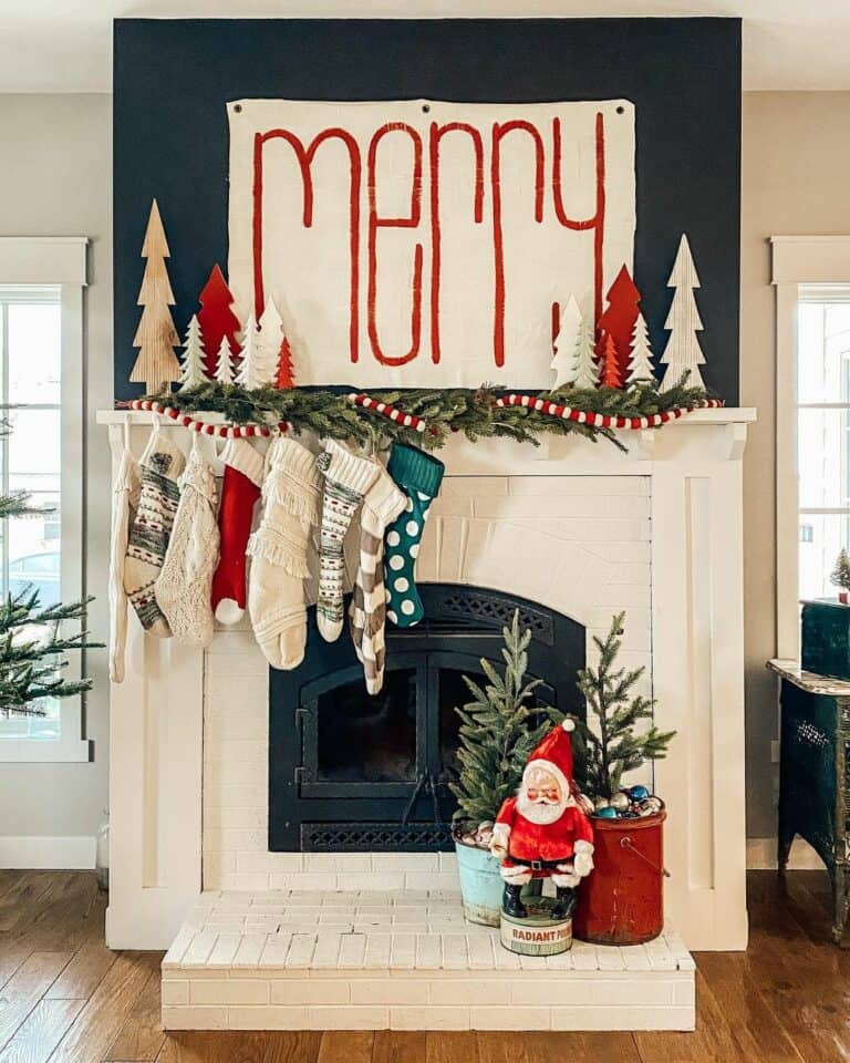 Christmas Decorations on the Fireplace Mantel