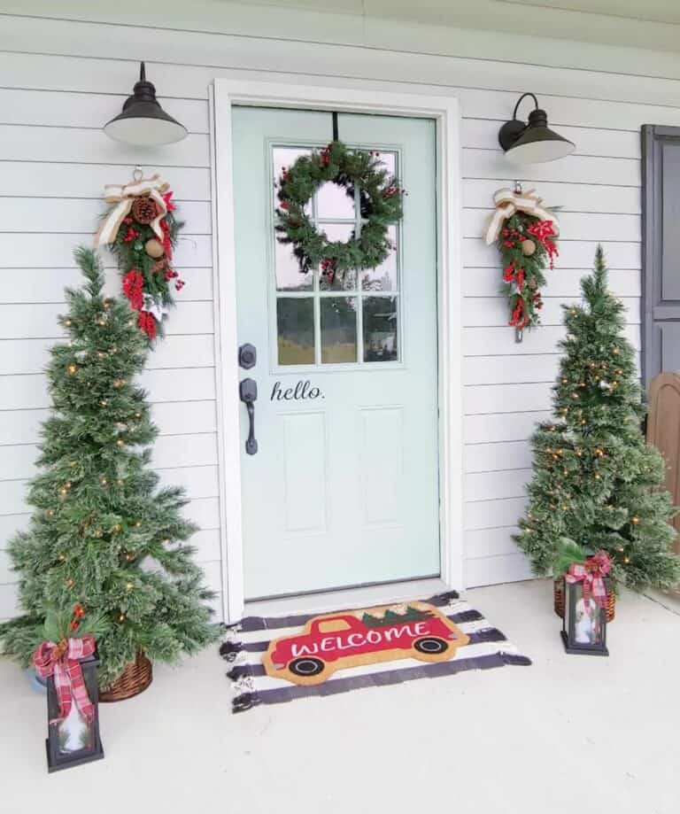 Christmas Front Door Mat and Trees