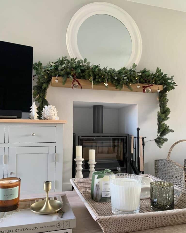 Christmas Garland on Mantel above Fireplace