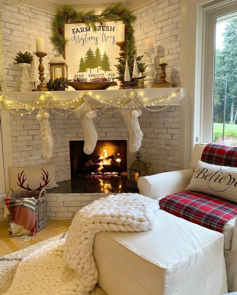 Christmas Sign Behind Mantel Decorations