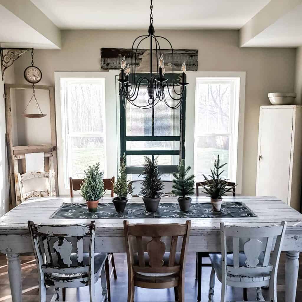 Christmas Table Runner in Rustic Dining Room