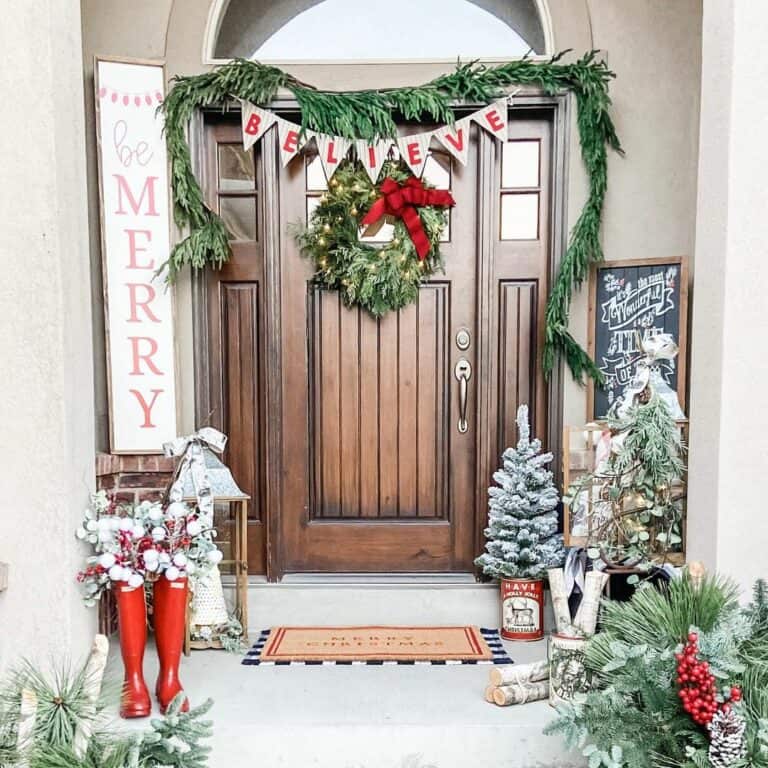 Christmas Wreath for Front Door With Red Bow