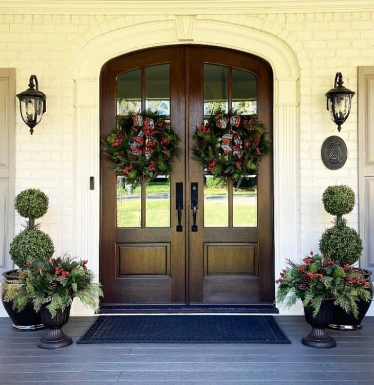 Christmas Wreaths for Dark Stained Wood Double Doors