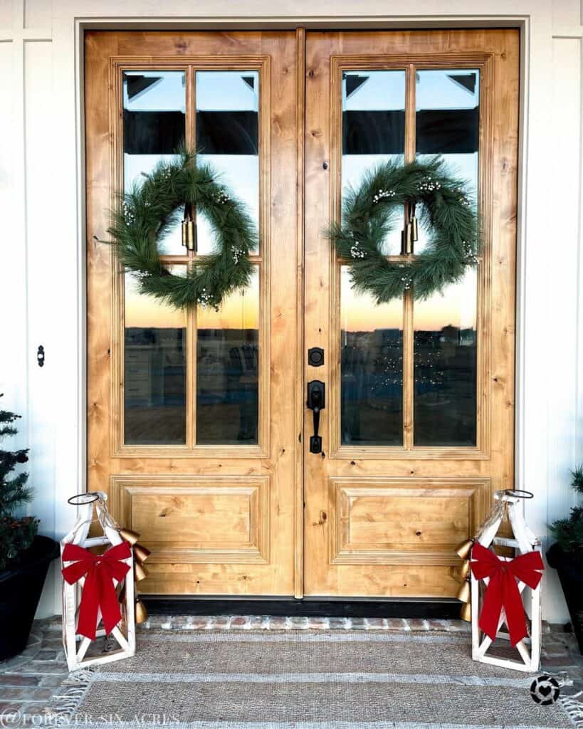Christmas Wreaths for Light Wood Double Doors