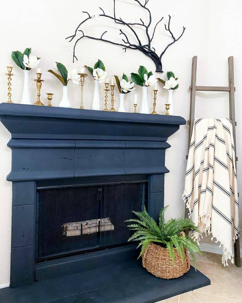 Classic Navy Fireplace with Blanket Ladder