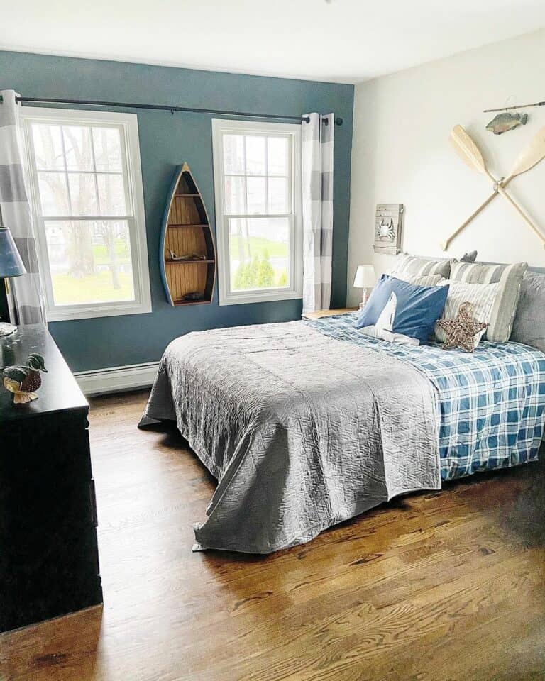 Coastal Boy's Bedroom with Blue Accent Wall