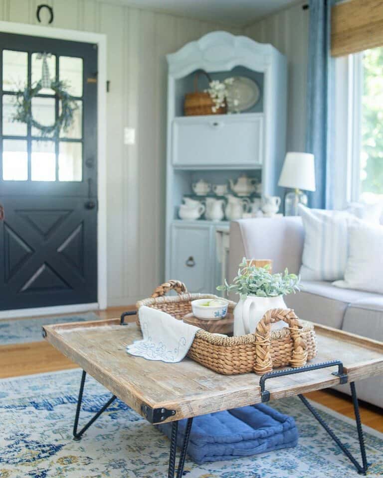 Coffee Table Green Houseplant in a White Pitcher