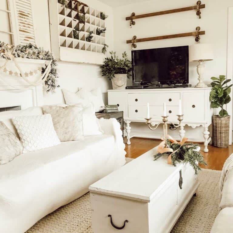 Coffee Table Storage in Farmhouse Living Room