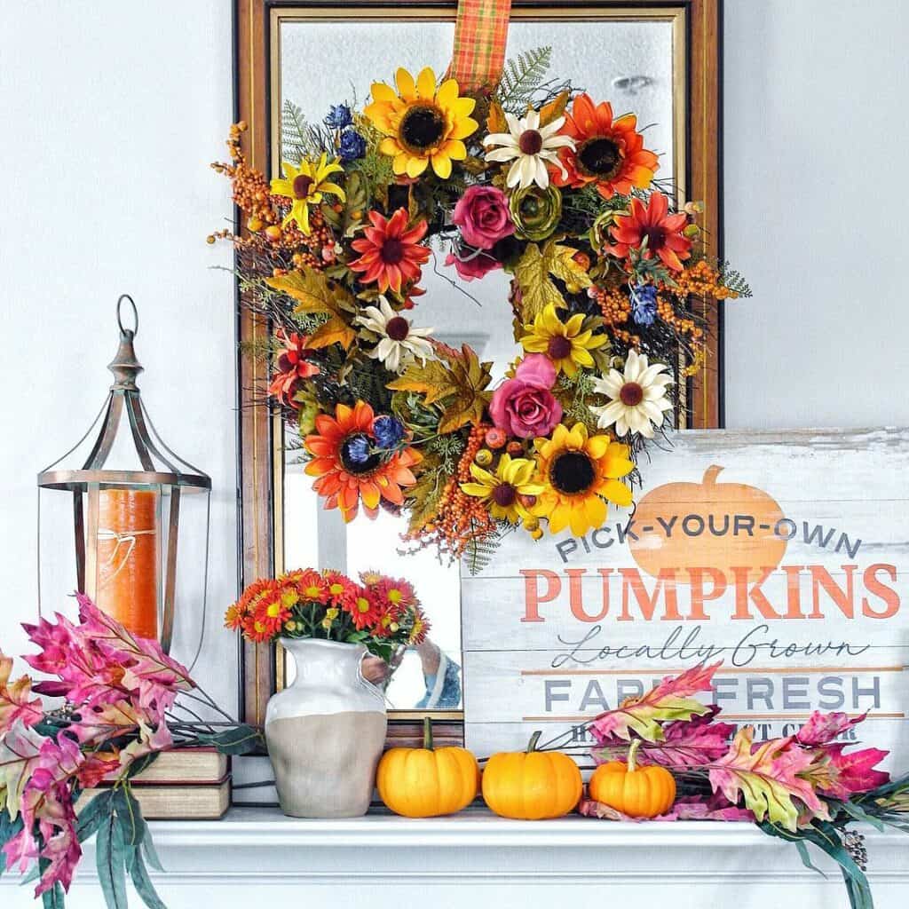 Colorful Fall Fireplace Mantel Décor