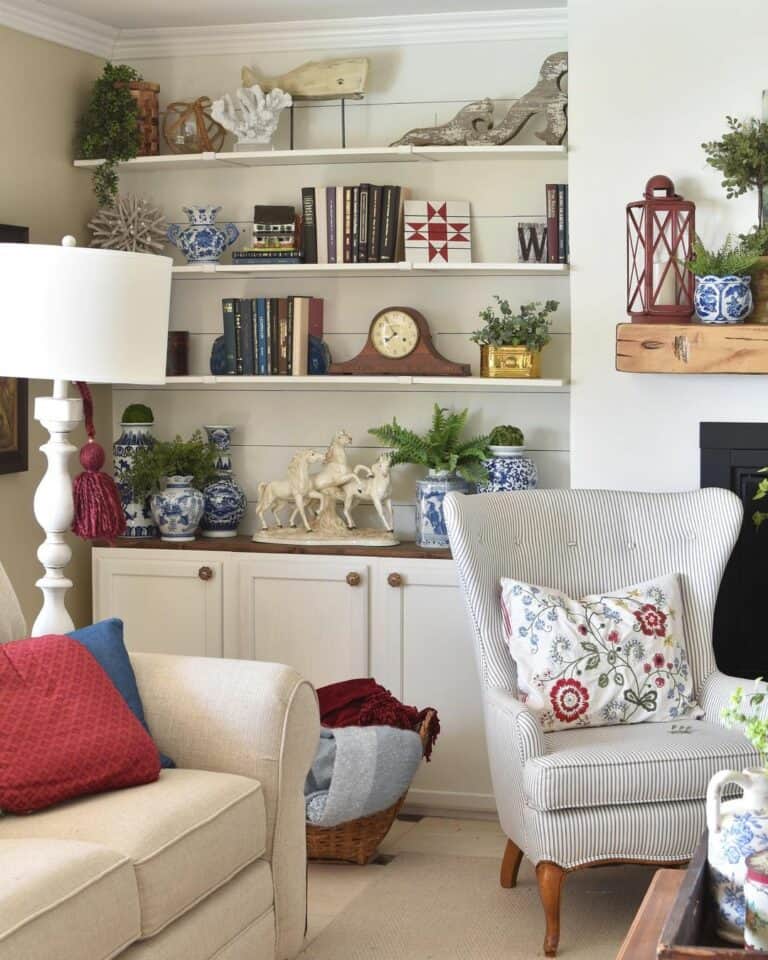 Colorful Living Room with Basket Blanket Storage