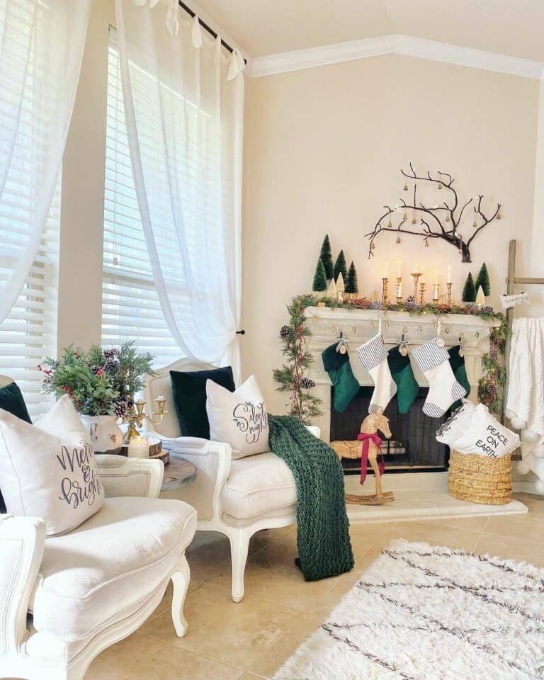 Comfy Living Room with Christmas Garland on Mantel