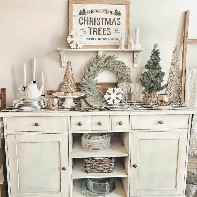 Console Table with Wooden Snowflake Decorations