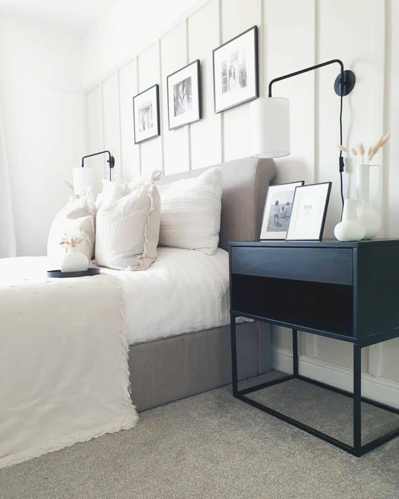 Contrasting Nightstand Ideas for a Bright White Bedroom