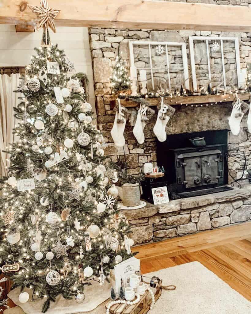 Corner Christmas Tree with Snowflake Christmas Ornaments