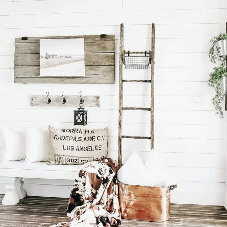 Country House Entryway with Blanket Ladder
