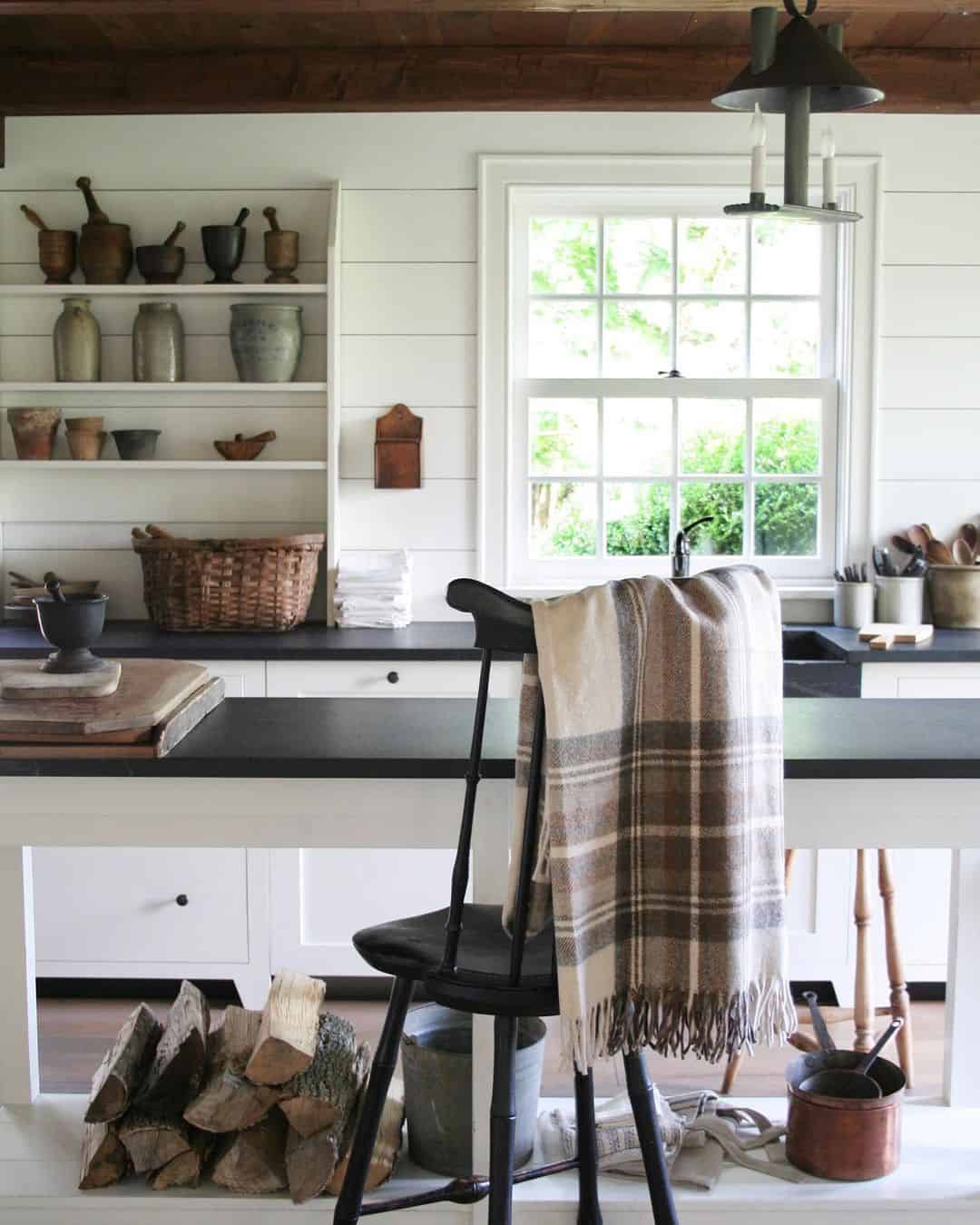 Country Kitchen With White and Black Island - Soul & Lane