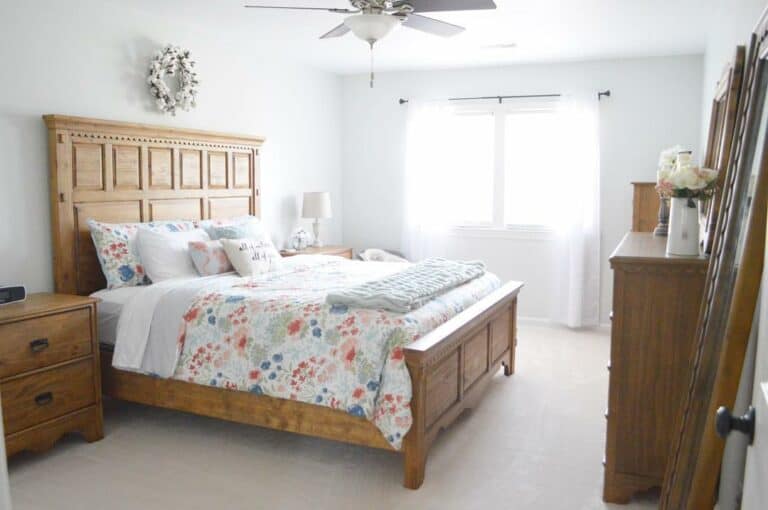 Cozy Bedroom with Wood and Floral Touches