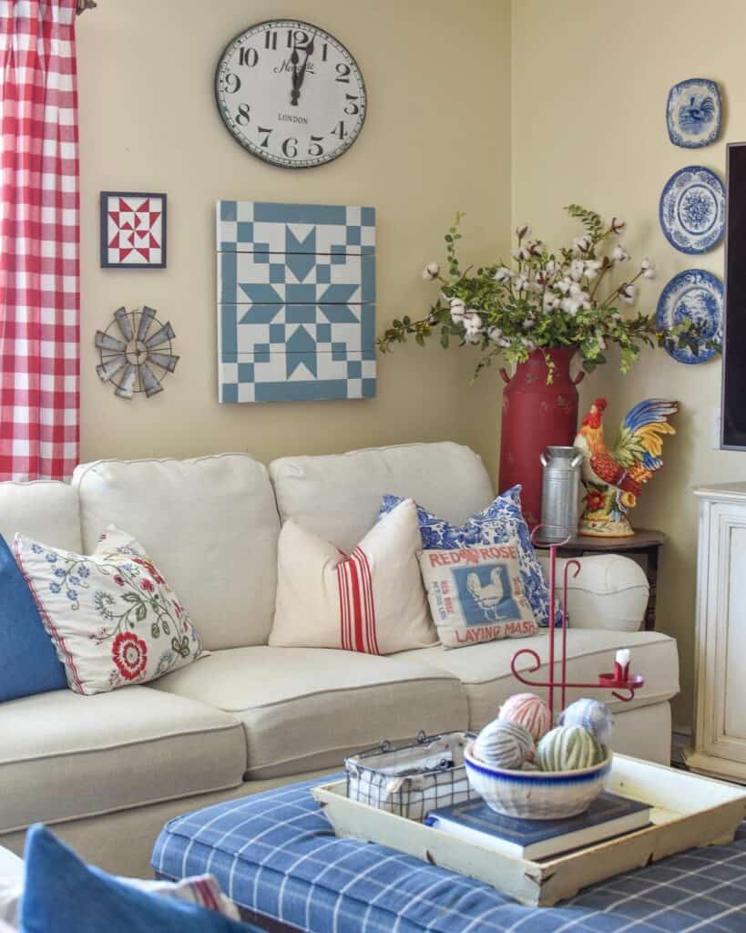 Cozy Cottage With Large Blue and White Wall Décor