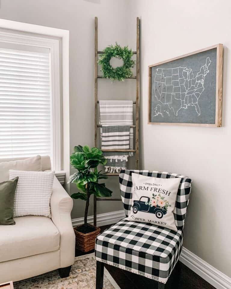 Cozy Lounge Corner with Blanket Ladder
