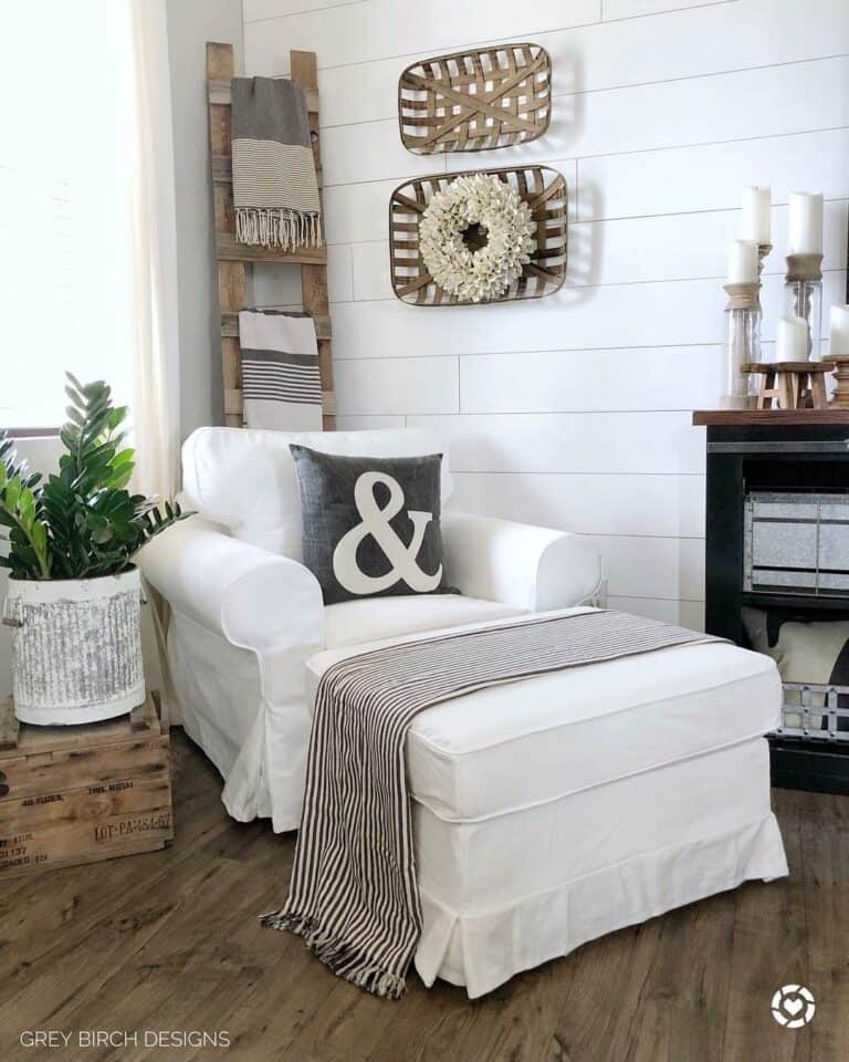 Cozy Reading Corner with Wooden Blanket Ladder