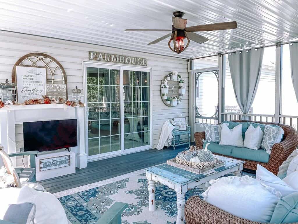 Cozy White and Blue Family Room