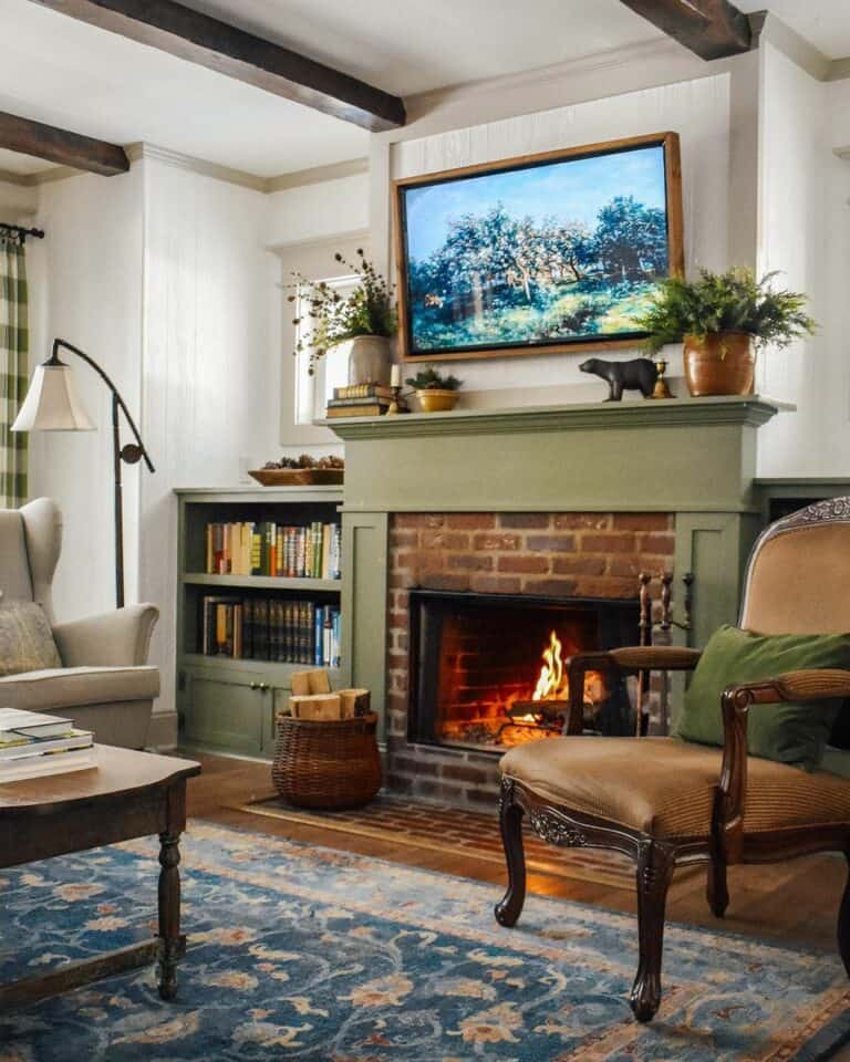 Craftsman Fireplace Idea With Framed TV