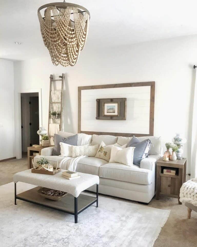 Cream Couch Idea for Living Room With Rustic Accents