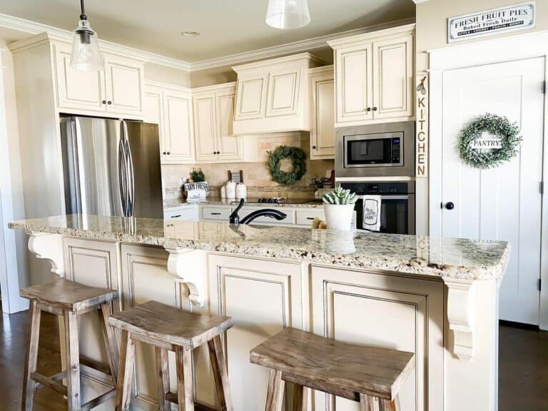 Cream White Cabinets with Beige Countertops