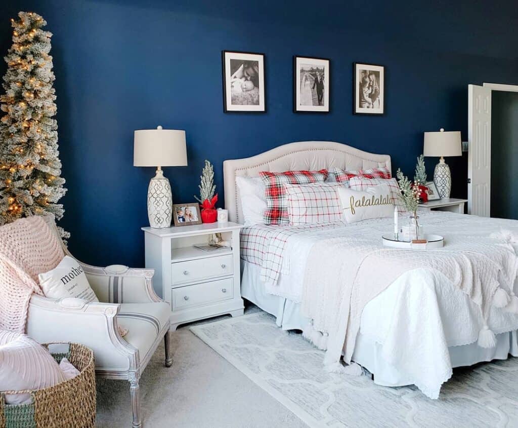 Dark Blue Wall with Christmas Flannel Sheets