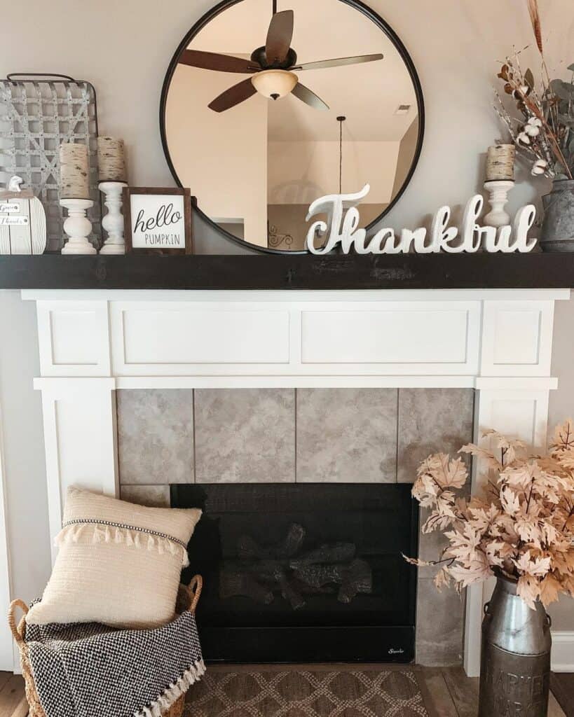 Dark Fireplace Mantel with Rustic Décor