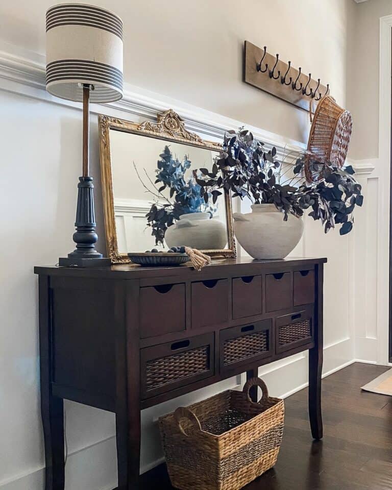 Dark Wood Entryway Table with Modern Touches
