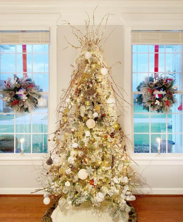 Decorated Windows Around Christmas Tree