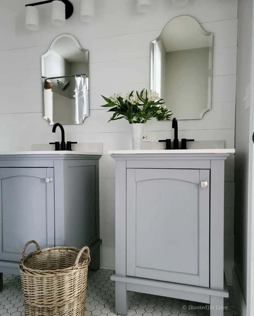 Detached Double Vanity in Farmhouse Bathroom