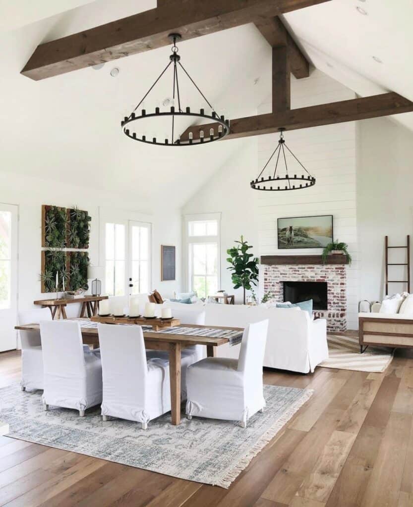 Dining Area With Rustic Wooden Cathedral Ceilings
