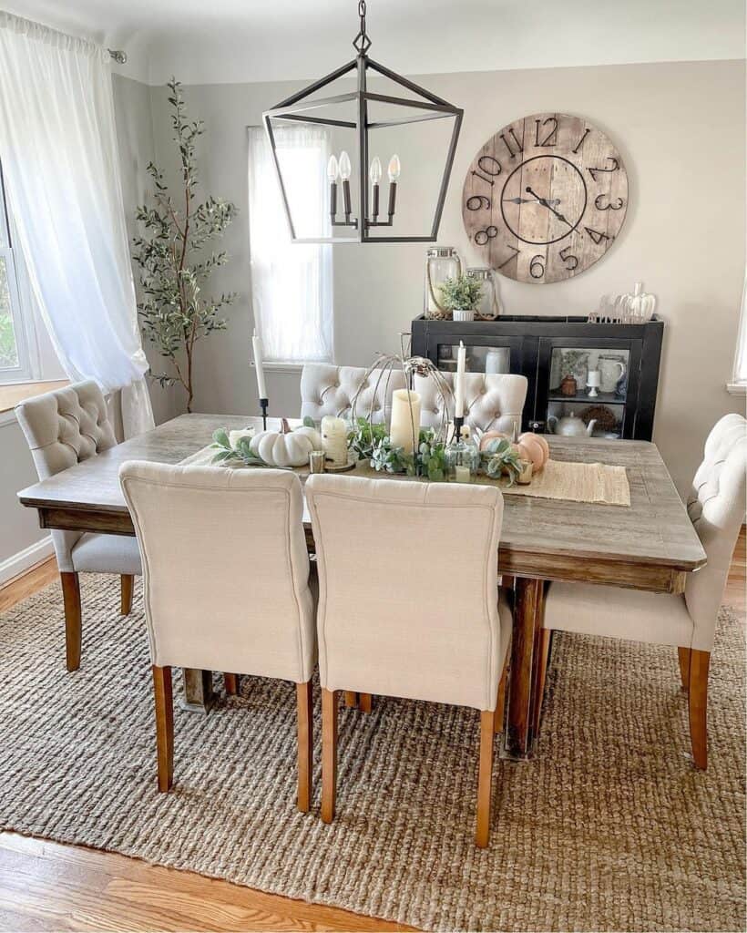 Dining Room Jute Rug Under Wood Table