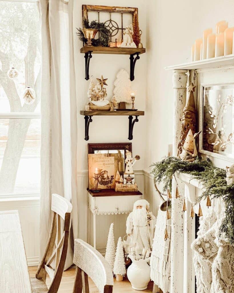 Dining Room Shelves with Vintage Christmas Decorations