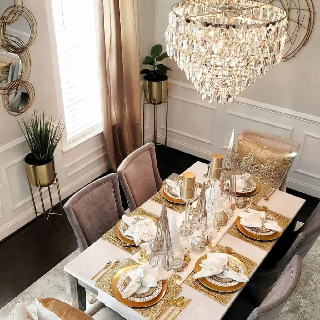 Dining Room with Crystal Chandelier Light Fixture