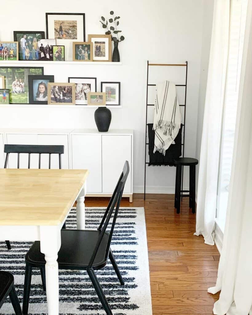 Dining Room with Sleek Black Blanket Ladder