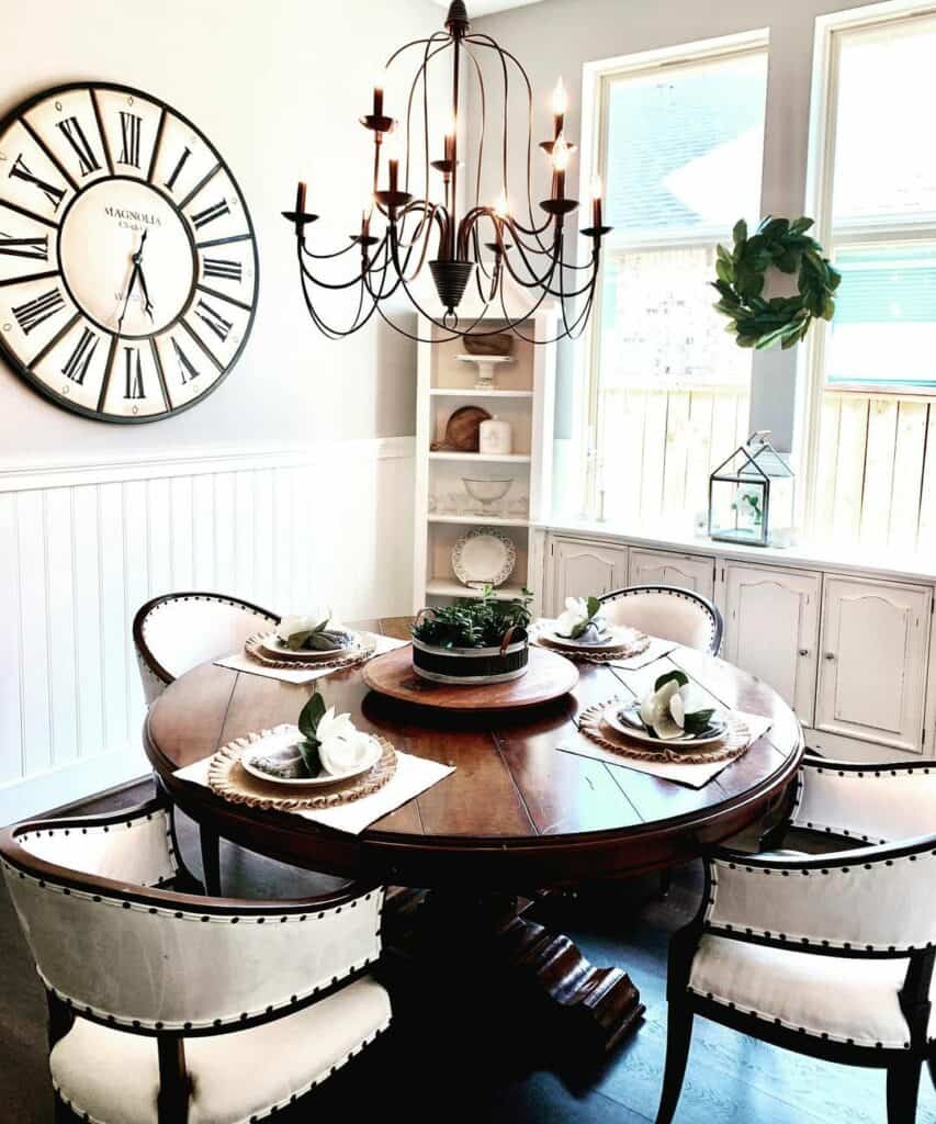 Dining Room with White Corner Shelf