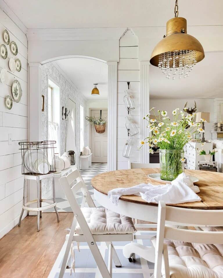 Dish and Jar Décor On Shiplap Kitchen Wall