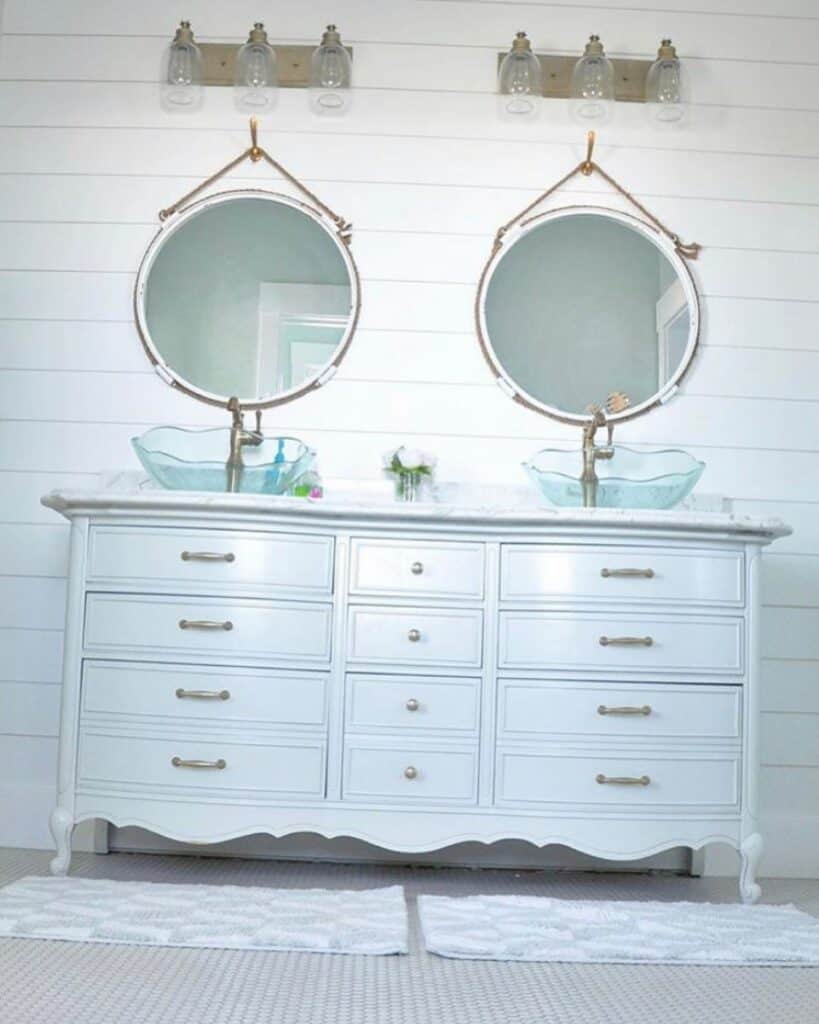 Double Vanity in White Shiplap Bathroom