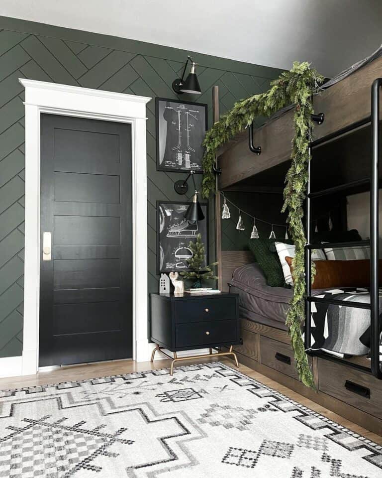 Dramatic Dark Green Bedroom With Bunk Beds
