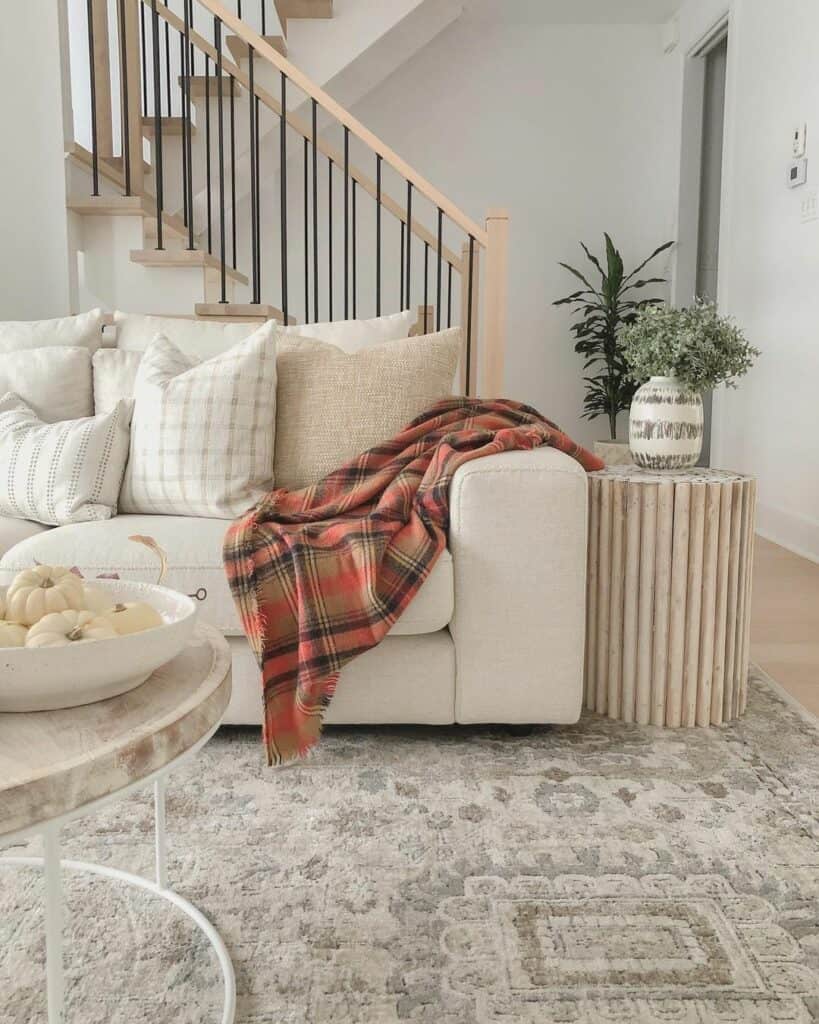 Earth-Toned Living Room and Wooden Coffee Tables