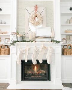 Elegant Christmas Fireplace Decorations on a White Mantel