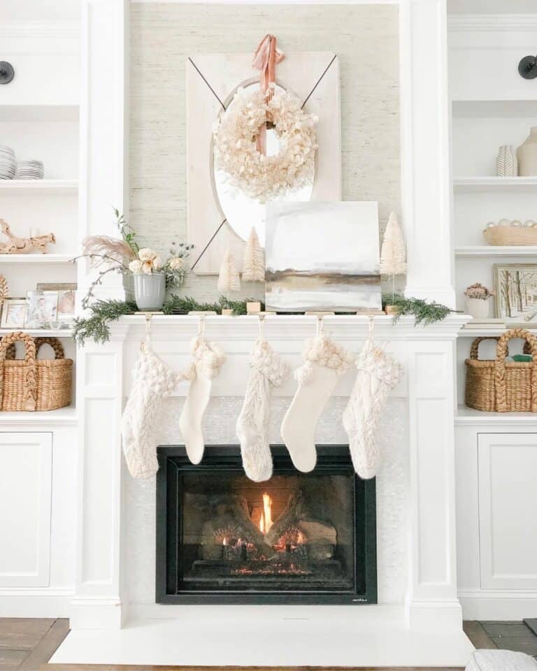 Elegant Christmas Fireplace Decorations on a White Mantel